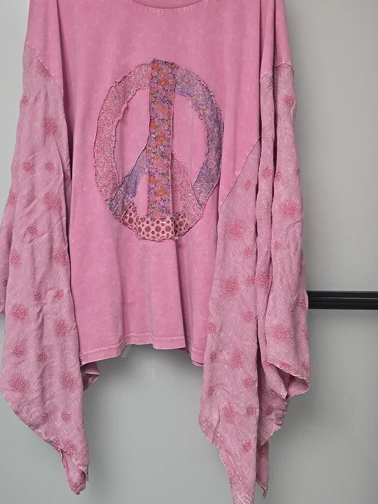 EASEL MINERAL WASHED & EMBROIDERY PEACE TOP. NWOT SZ 2X - Picture 3 of 6